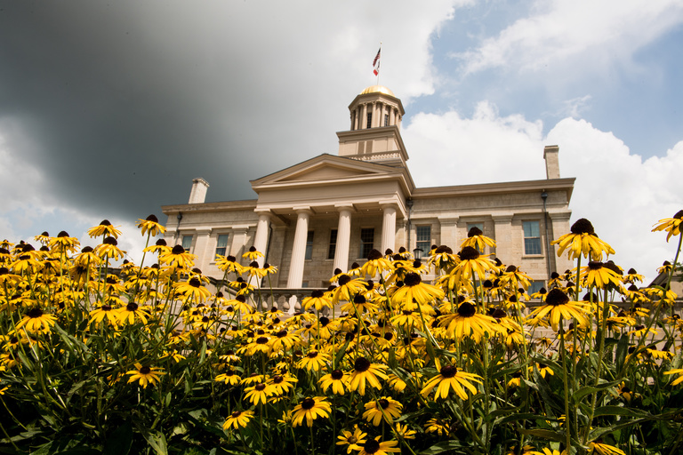 Old capitol building with flowers